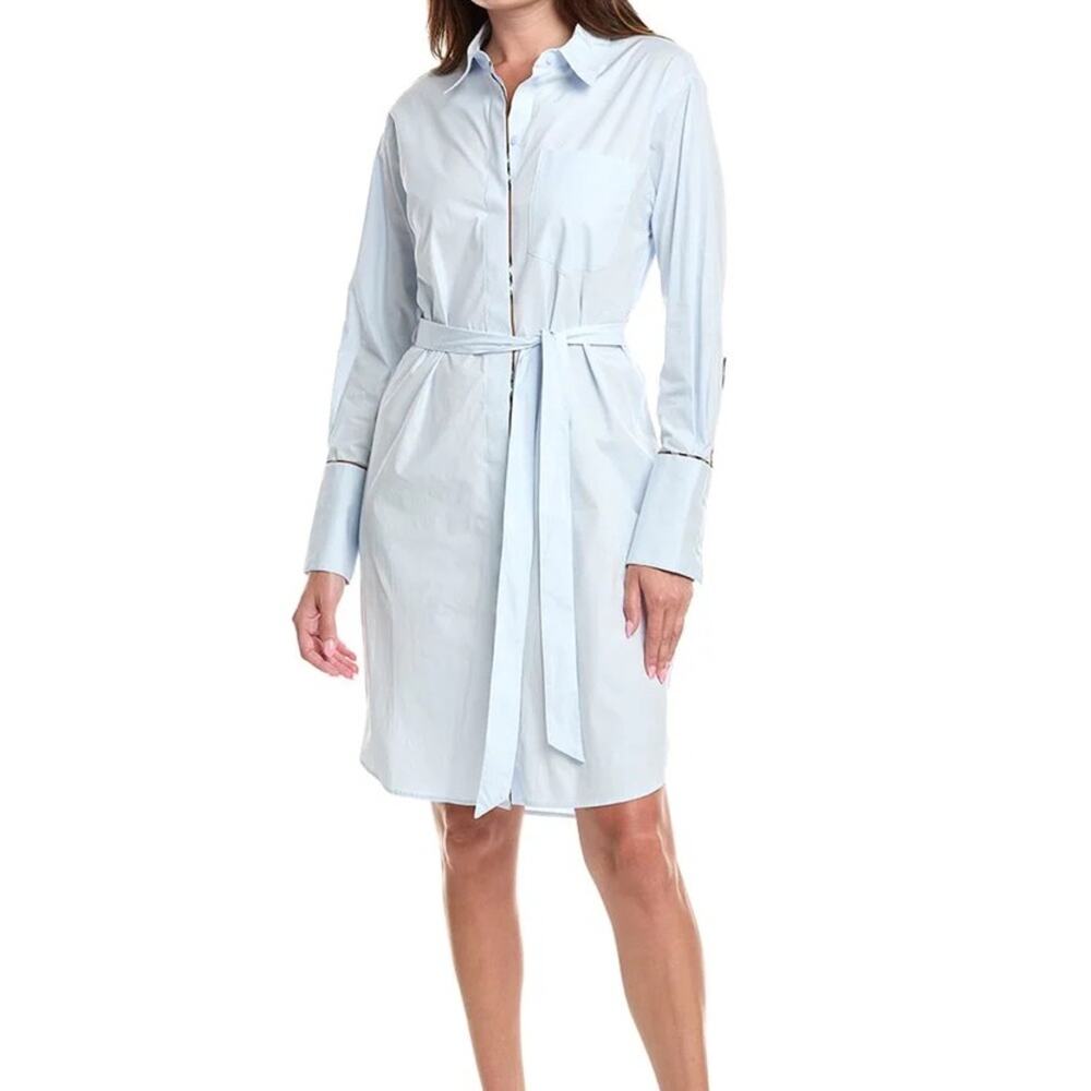 Burberry Pale Blue Button-Front Tie-Waist Shirt Dress 4 - Picture 9 of 10